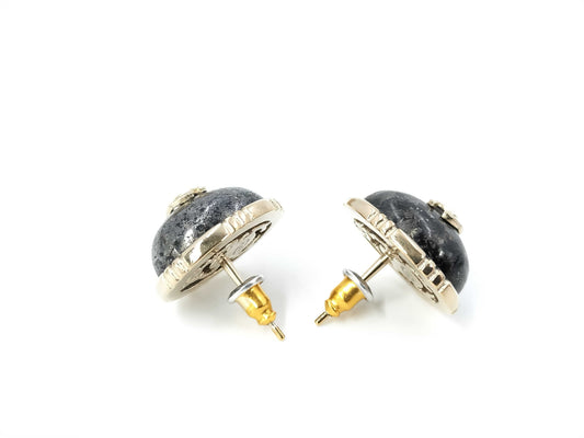 CHANEL Oval Color Stone Marble Black Coco Mark B19A Earrings