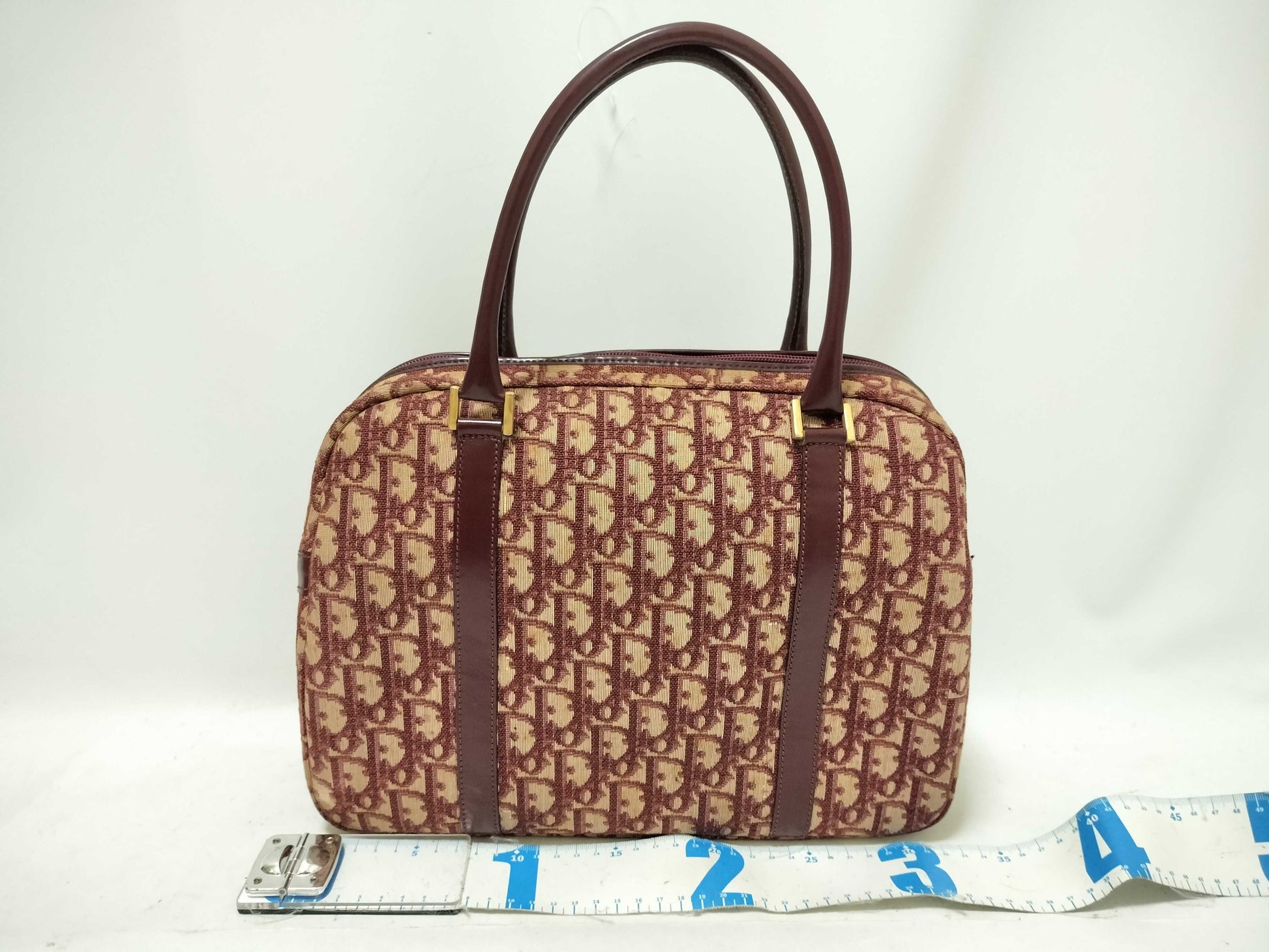 Dior Trotter Christian Dior Mini Boston Canvas Bordeaux Handbag