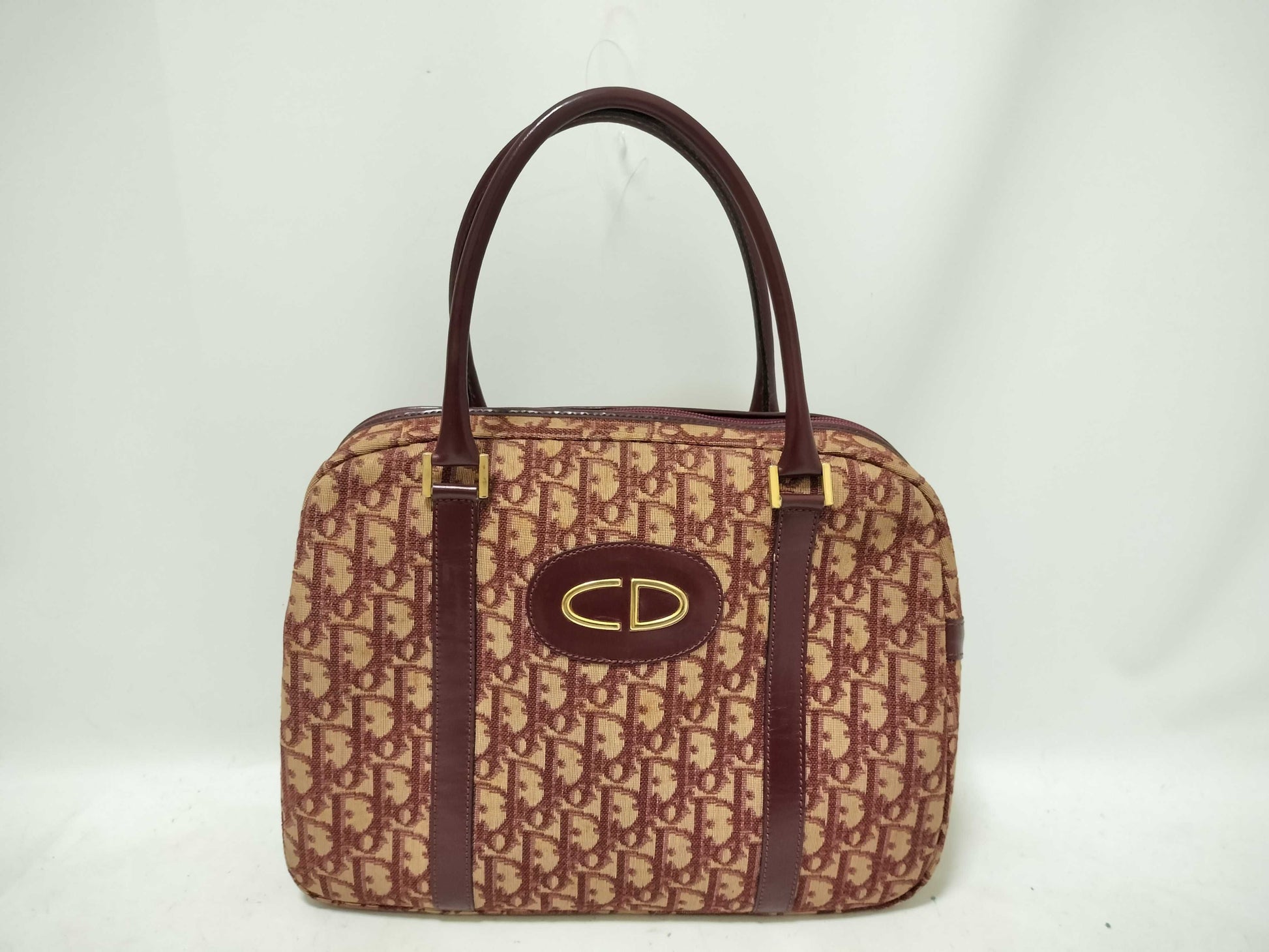 Dior Trotter Christian Dior Mini Boston Canvas Bordeaux Handbag