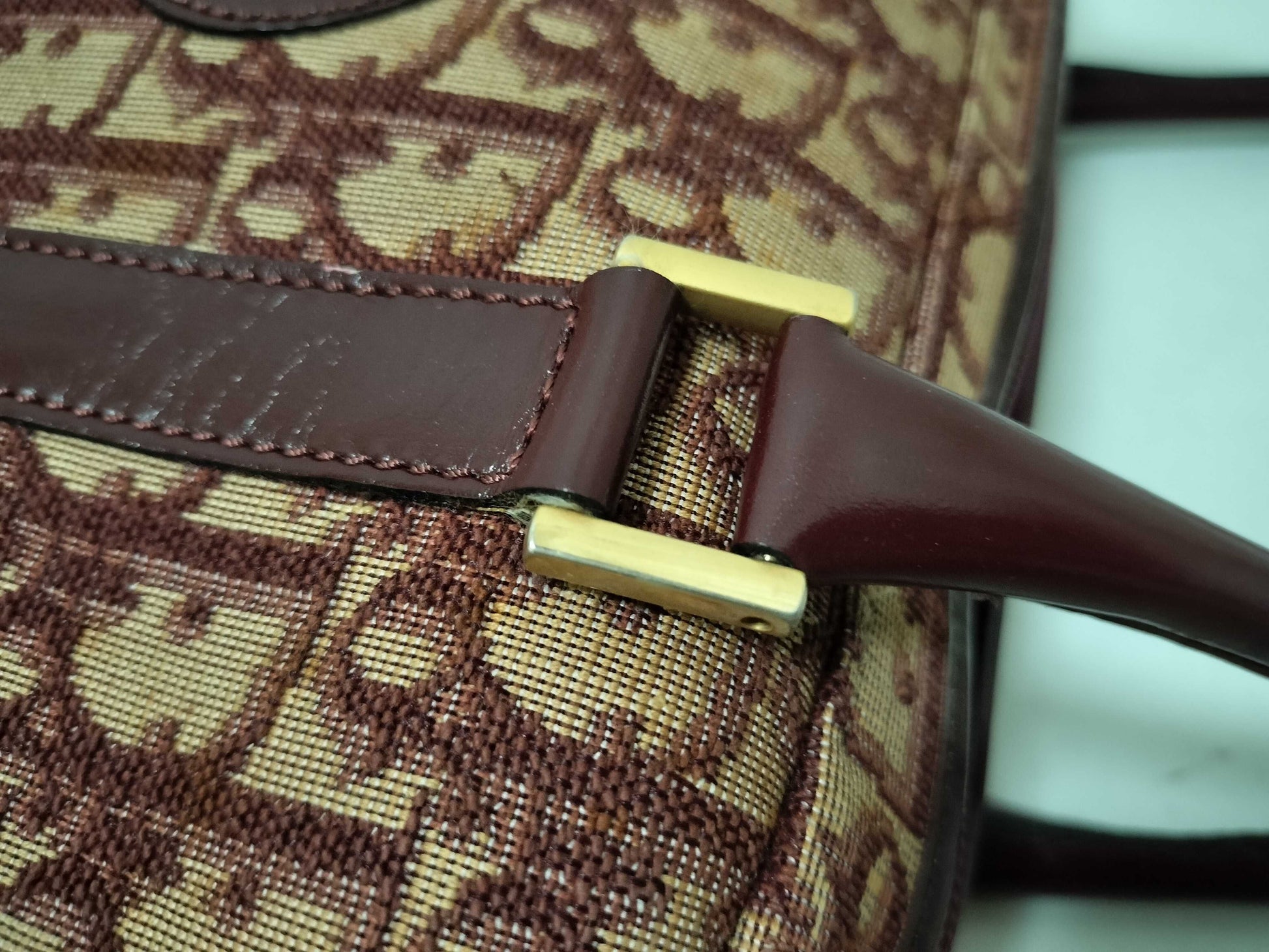 Dior Trotter Christian Dior Mini Boston Canvas Bordeaux Handbag