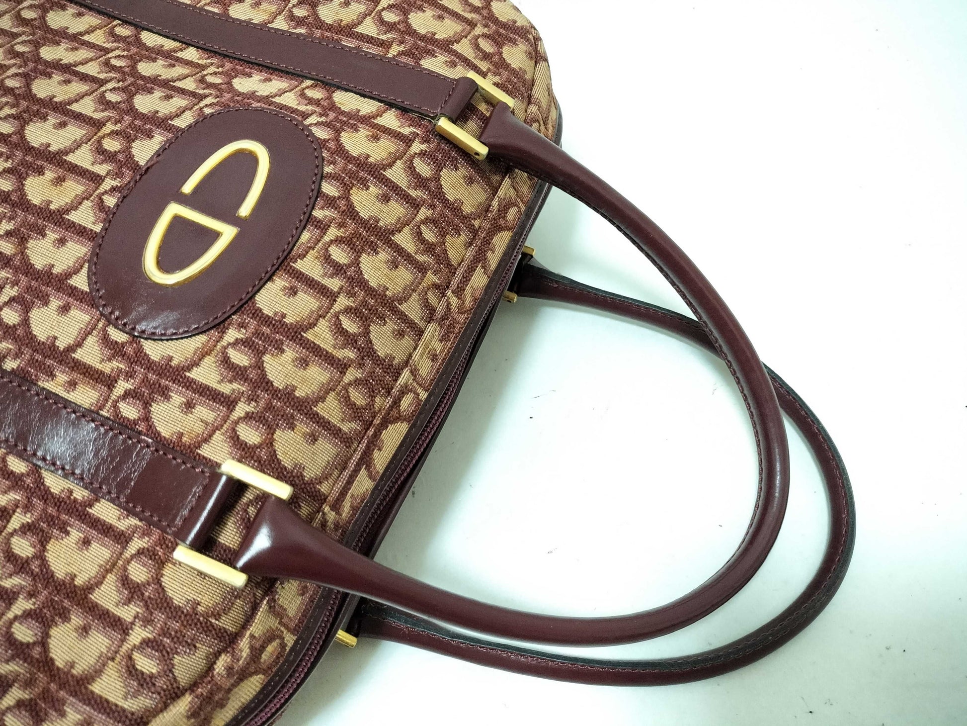 Dior Trotter Christian Dior Mini Boston Canvas Bordeaux Handbag
