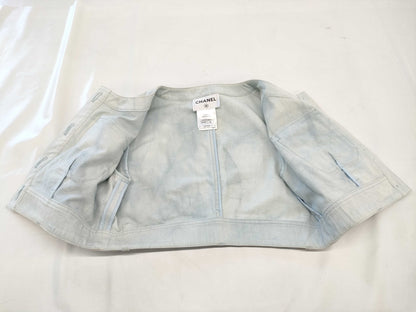 CHANEL Short Sleeve Cropped Denim Jacket, Size 38