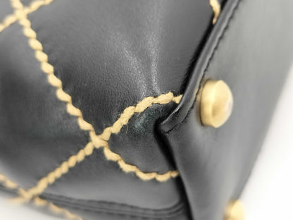 CHANEL Wild Stitch Calfskin Black GD Hardware Tote Bag A18126