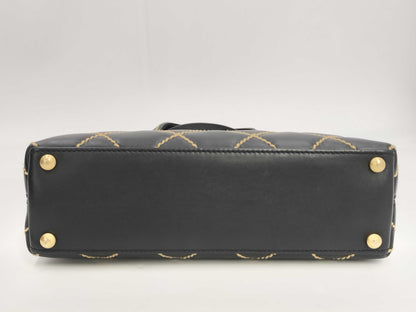 CHANEL Wild Stitch Calfskin Black GD Hardware Tote Bag A18126