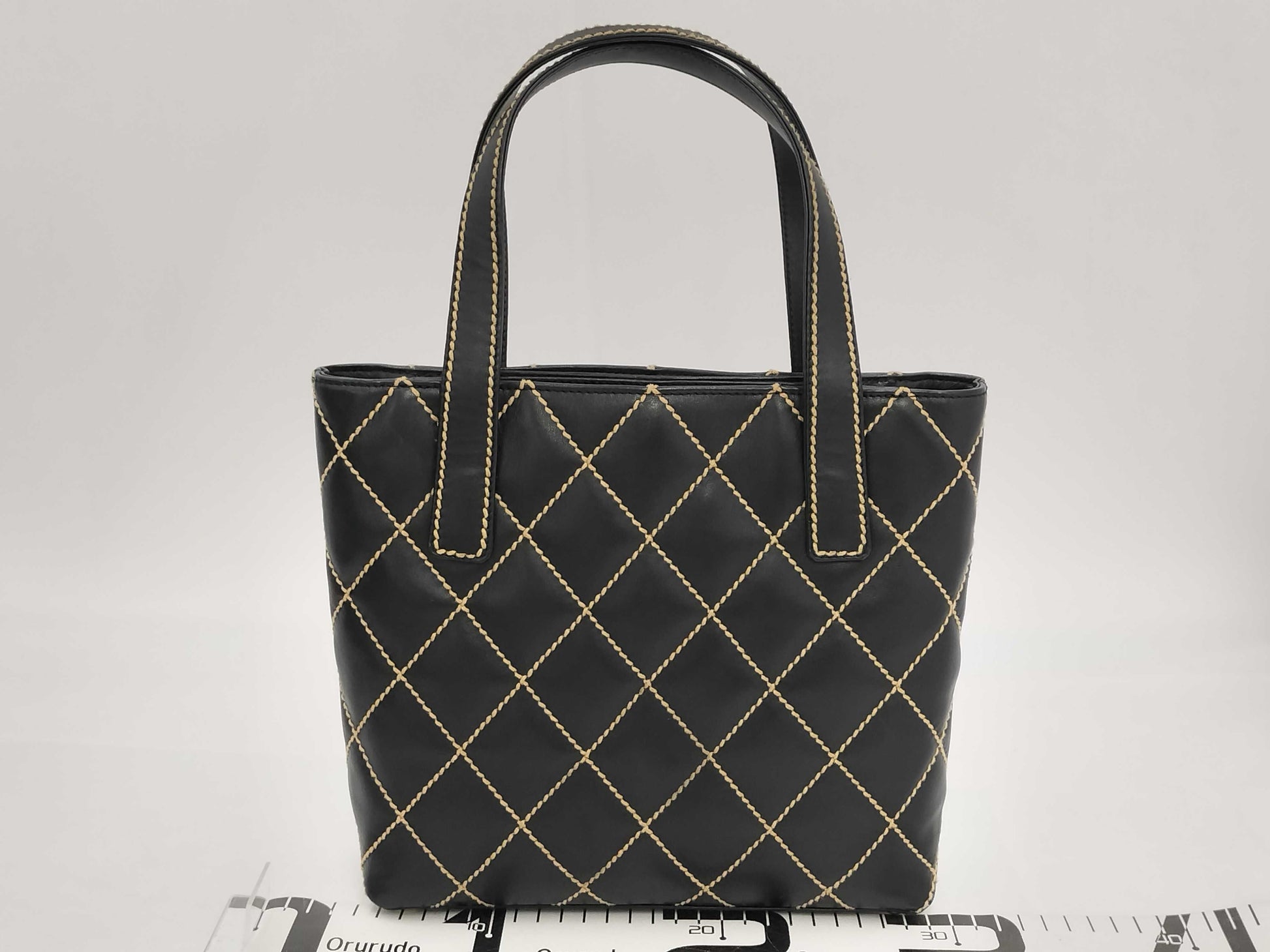 CHANEL Wild Stitch Calfskin Black GD Hardware Tote Bag A18126
