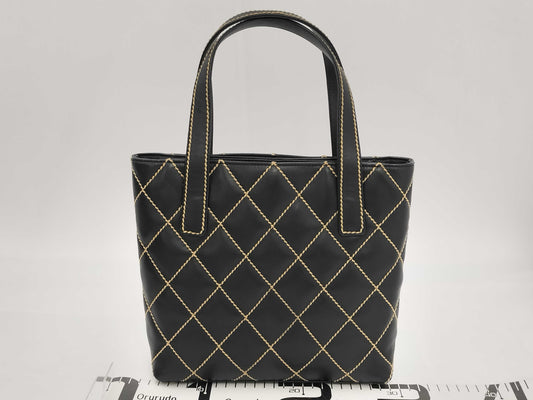 CHANEL Wild Stitch Calfskin Black GD Hardware Tote Bag A18126
