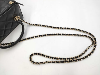 CHANEL 2-Way Chain Vanity Bag with Top Handle, Mirrored Matelasse Lambskin, Black with GD Hardware, AP2199 AHKG4A71 Shoulder Bag