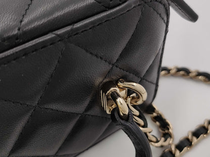 CHANEL 2-Way Chain Vanity Bag with Top Handle, Mirrored Matelasse Lambskin, Black with GD Hardware, AP2199 AHKG4A71 Shoulder Bag