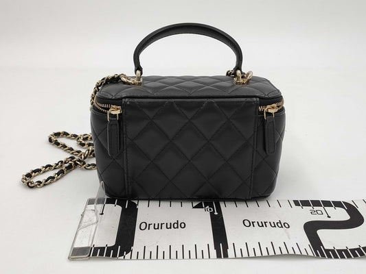 CHANEL 2-Way Chain Vanity Bag with Top Handle, Mirrored Matelasse Lambskin, Black with GD Hardware, AP2199 AHKG4A71 Shoulder Bag