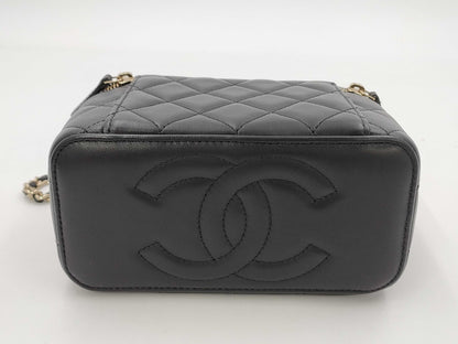 CHANEL 2-Way Chain Vanity Bag with Top Handle, Mirrored Matelasse Lambskin, Black with GD Hardware, AP2199 AHKG4A71 Shoulder Bag