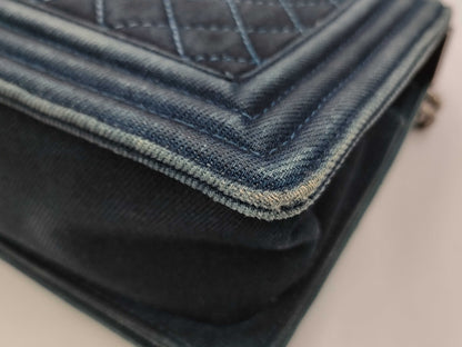 CHANEL Boy Chanel 25 Matelasse Denim Blue with Silver Hardware A67086 Shoulder Bag