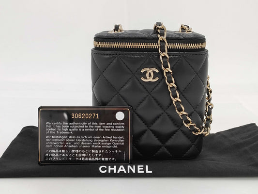 CHANEL Chain Vanity Bag Mini Matelasse Lambskin Black GD Hardware AP1466 Shoulder Bag