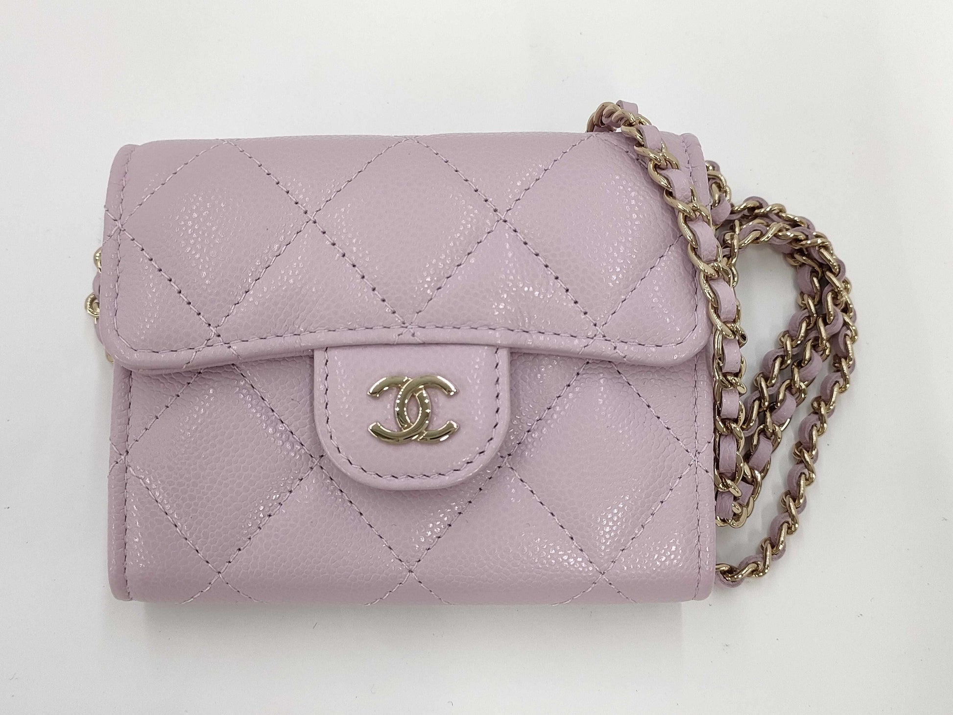 CHANEL Mini Chain Wallet Matelasse Caviar Leather Pink GD Hardware AP0238 A3U58K07 Shoulder Bag