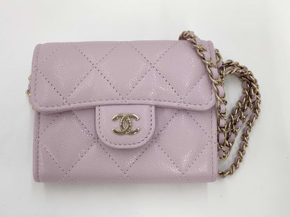CHANEL Mini Chain Wallet Matelasse Caviar Leather Pink GD Hardware AP0238 A3U58K07 Shoulder Bag
