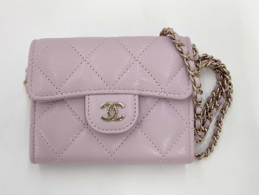 CHANEL Mini Chain Wallet Matelasse Caviar Leather Pink GD Hardware AP0238 A3U58K07 Shoulder Bag