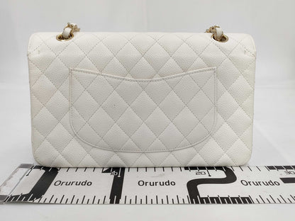 CHANEL Caviar Skin Double Flap Matelasse Chain Shoulder Bag White 9 Series Shoulder Bag