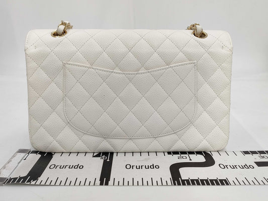CHANEL Caviar Skin Double Flap Matelasse Chain Shoulder Bag White 9 Series Shoulder Bag