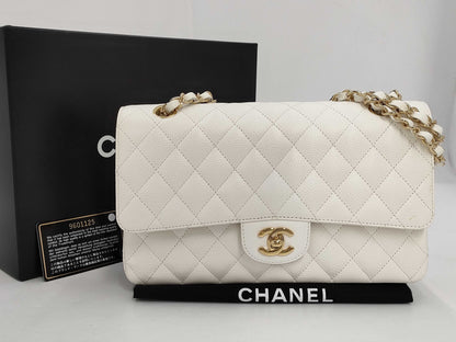 CHANEL Caviar Skin Double Flap Matelasse Chain Shoulder Bag White 9 Series Shoulder Bag