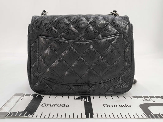 CHANEL Mini Matelasse Caviar Leather Chain Shoulder Bag, Black, 18 Series