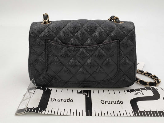 CHANEL Mini Matelasse Caviar Leather Chain Shoulder Bag, Black, No. 24