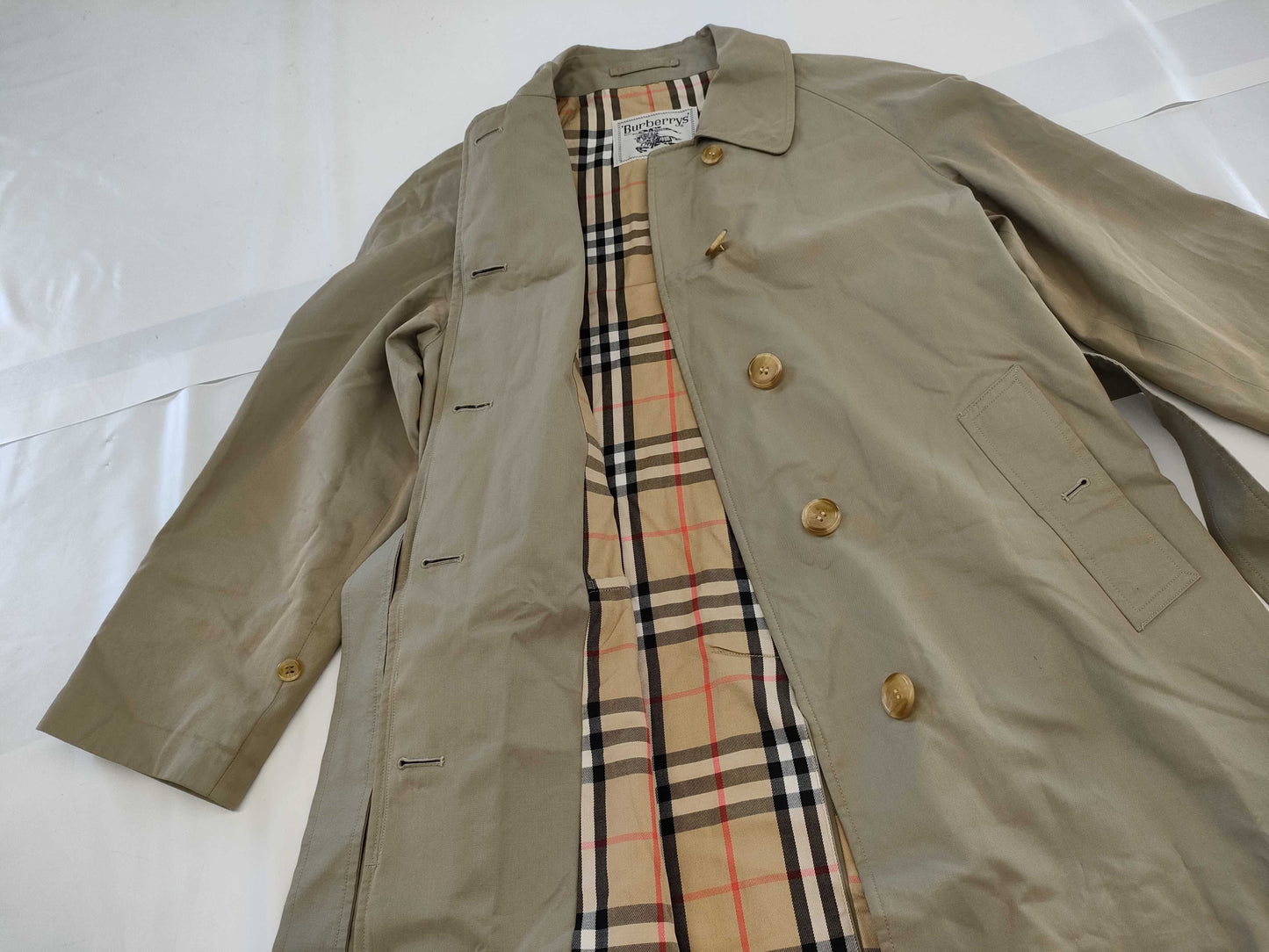 BURBERRY Belted Nova Check Khaki Long Coat with White Tag, 9AR C-TK83