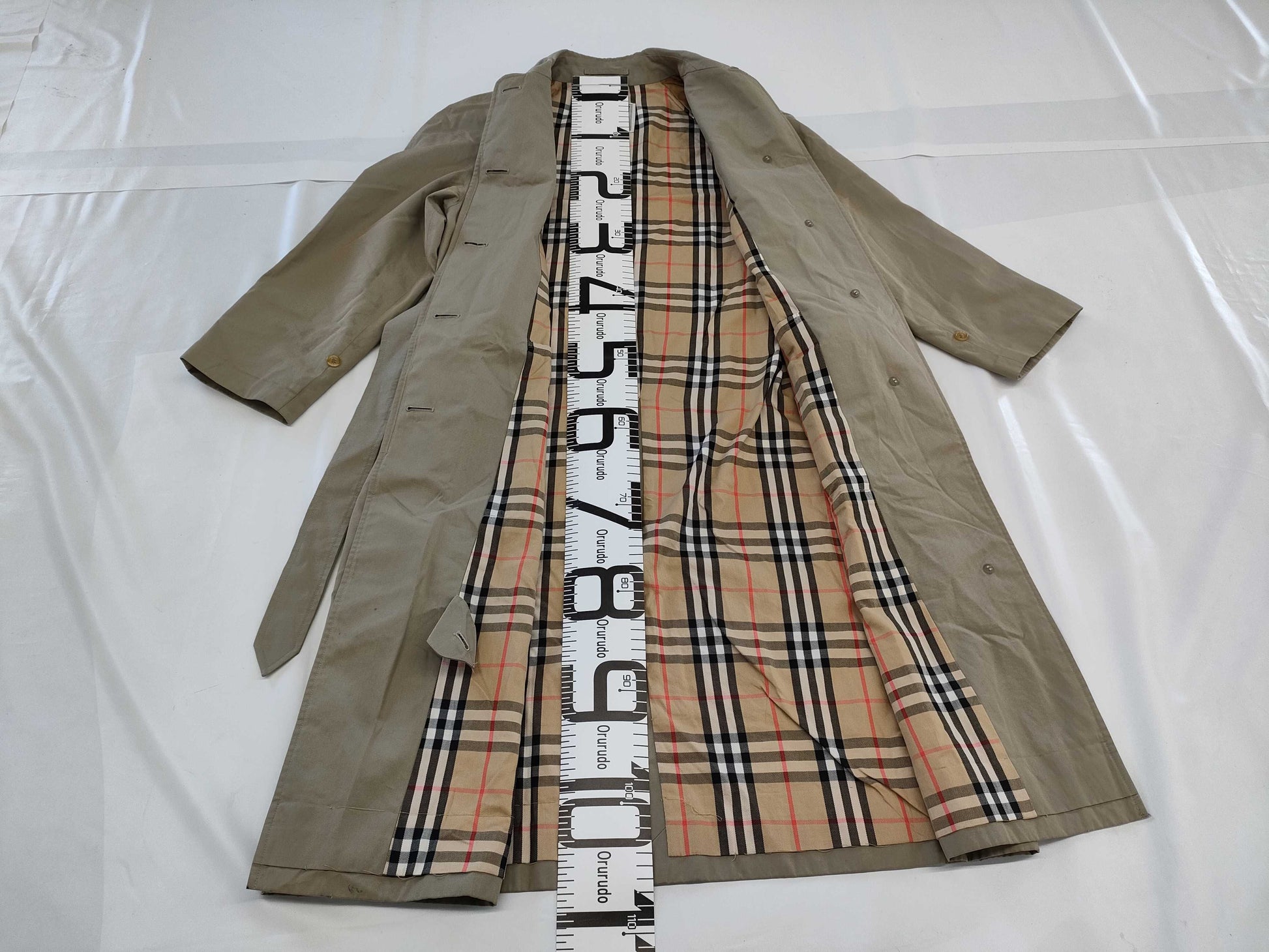 BURBERRY Belted Nova Check Khaki Long Coat with White Tag, 9AR C-TK83