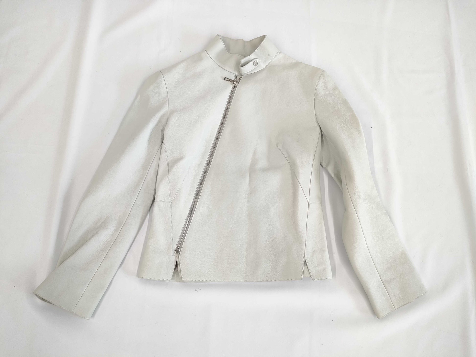 HERMES Women's Biker Jacket, Size 34, Ice Blue Goatskin