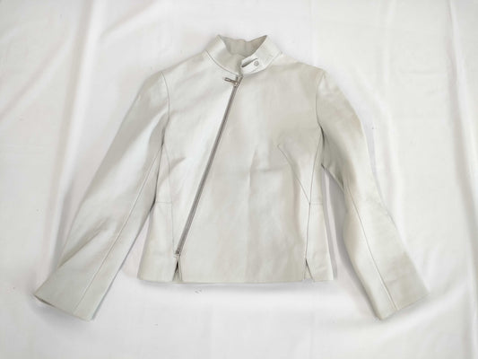 HERMES Women's Biker Jacket, Size 34, Ice Blue Goatskin