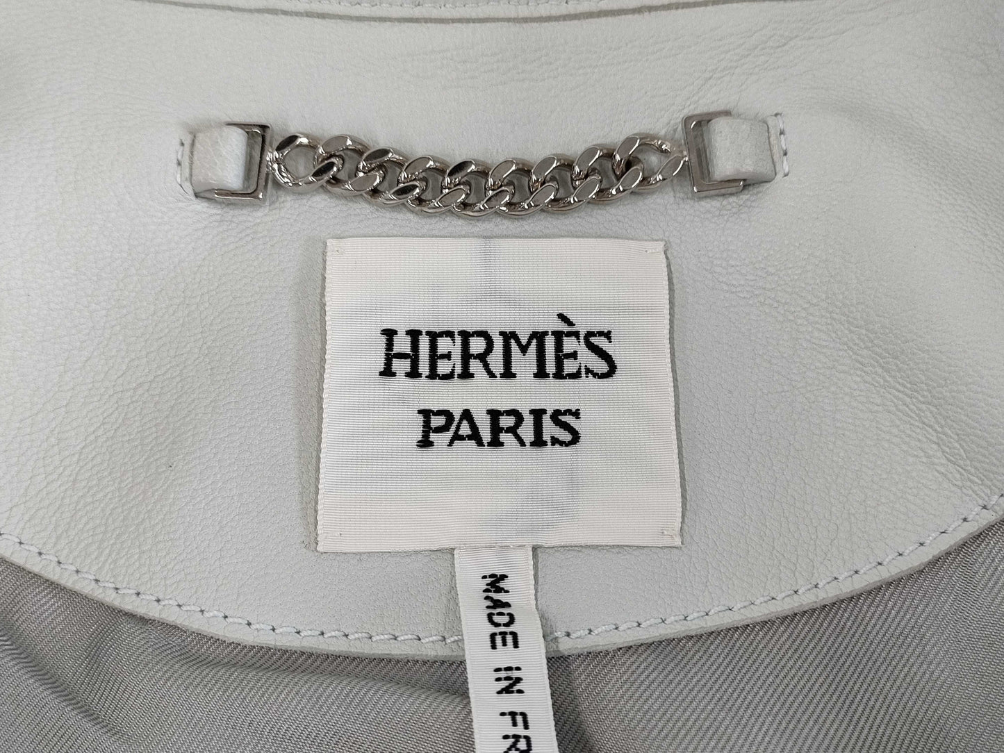HERMES Women's Biker Jacket, Size 34, Ice Blue Goatskin