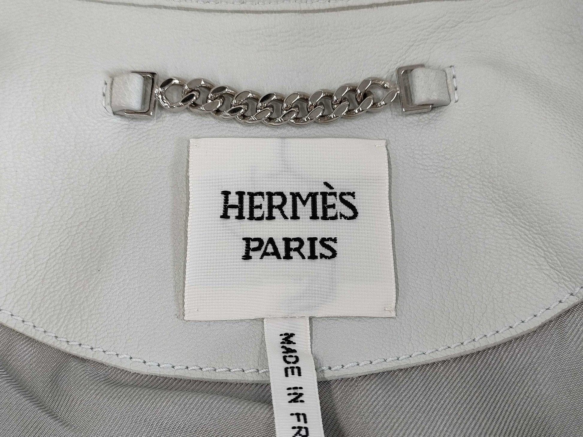 HERMES Women's Biker Jacket, Size 34, Ice Blue Goatskin