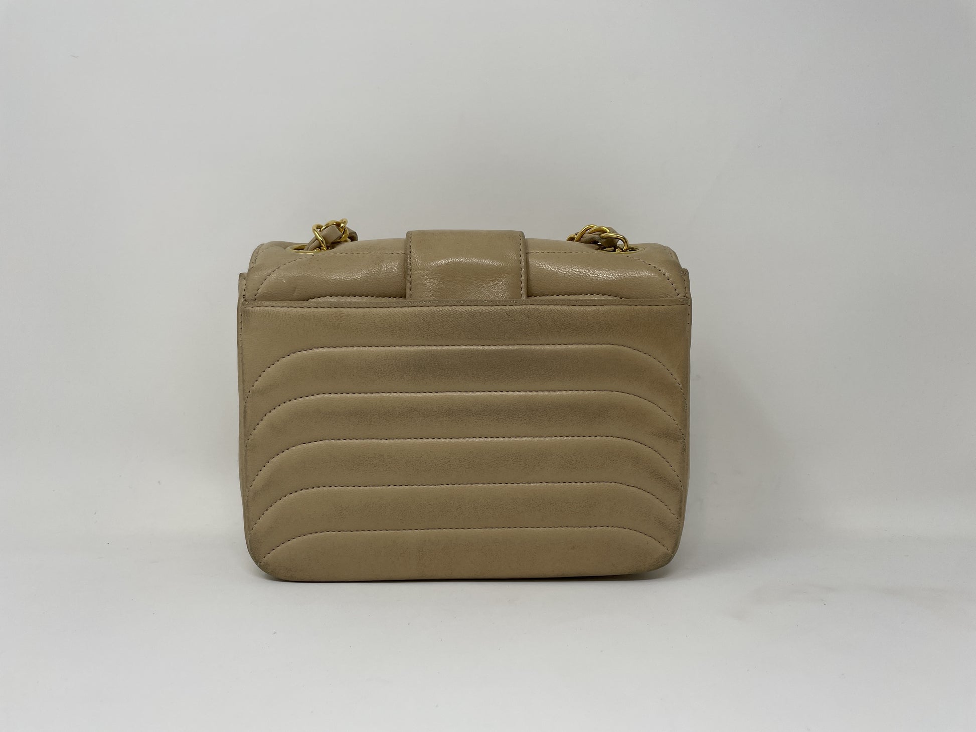 CHANEL CHANEL Shoulder Bag Lambskin Wave Stitch Beige Shoulder Bag