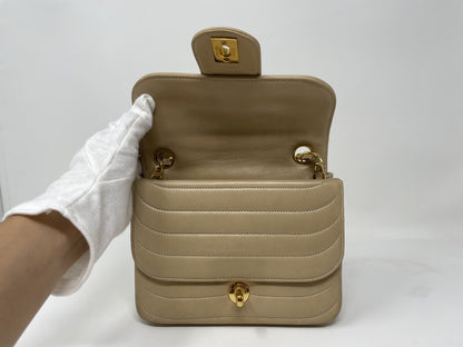 CHANEL CHANEL Shoulder Bag Lambskin Wave Stitch Beige Shoulder Bag