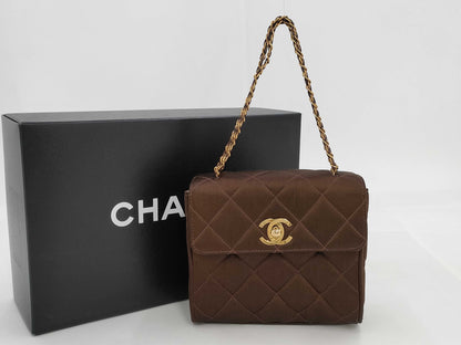 CHANEL Satin Brown Shoulder Bag