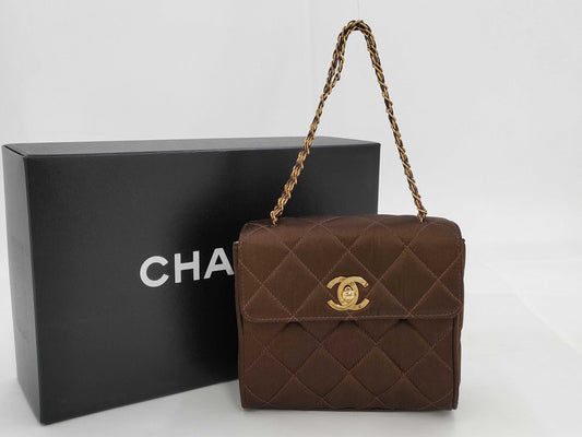 CHANEL Satin Brown Shoulder Bag