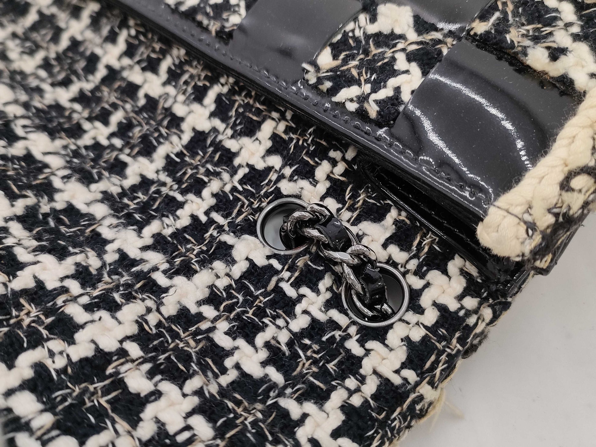CHANEL Tweed Patent Shoulder Bag