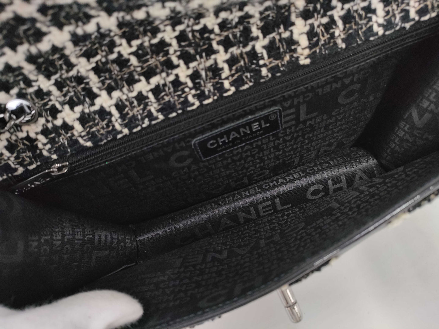 CHANEL Tweed Patent Shoulder Bag