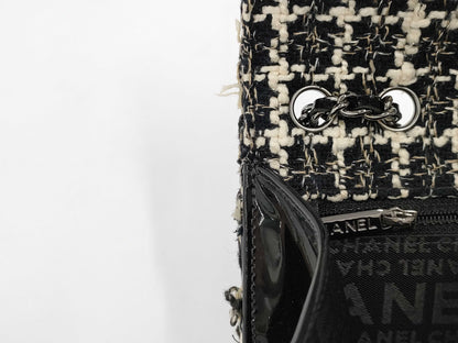 CHANEL Tweed Patent Shoulder Bag