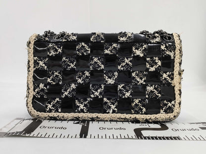 CHANEL Tweed Patent Shoulder Bag