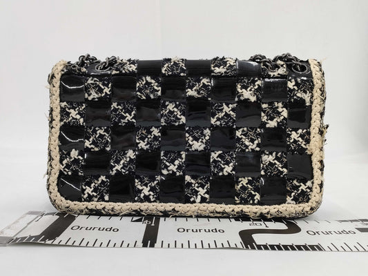 CHANEL Tweed Patent Shoulder Bag