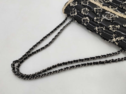 CHANEL Tweed Patent Shoulder Bag