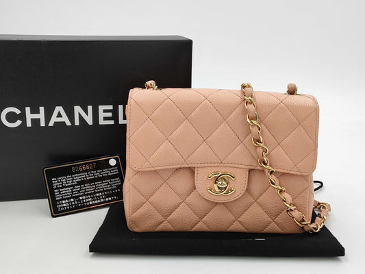 CHANEL CHANEL Mini Matelasse Caviar Skin Pink with Seal No. 8 Shoulder Bag