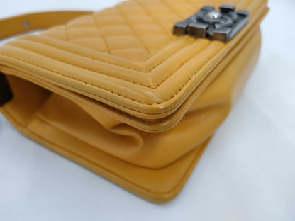 CHANEL Boy Chanel Matelasse Lambskin Chain Shoulder Bag Yellow