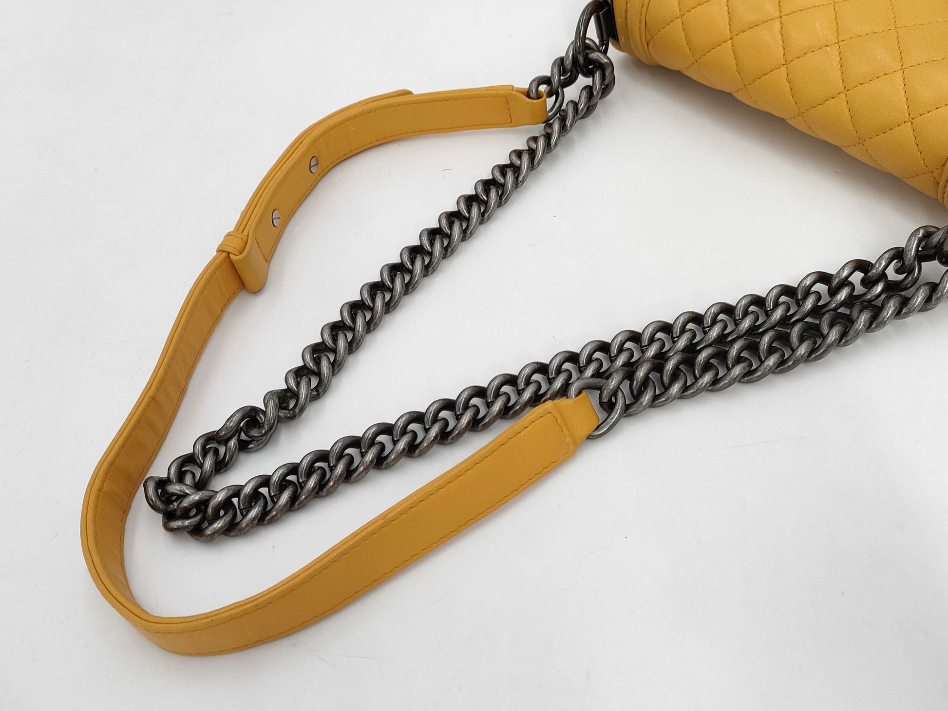 CHANEL Boy Chanel Matelasse Lambskin Chain Shoulder Bag Yellow