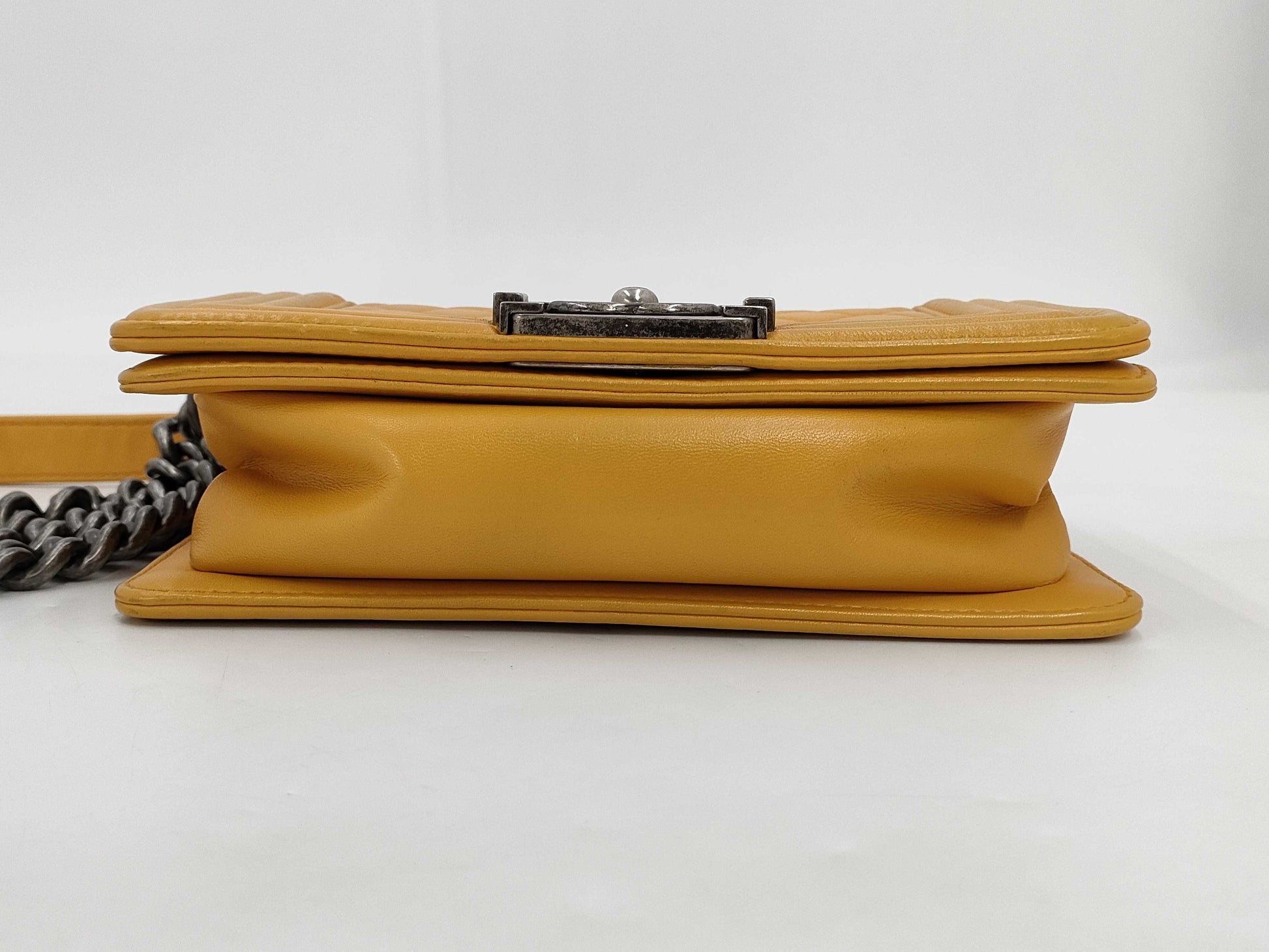 CHANEL Boy Chanel Matelasse Lambskin Chain Shoulder Bag Yellow