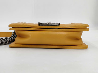 CHANEL Boy Chanel Matelasse Lambskin Chain Shoulder Bag Yellow