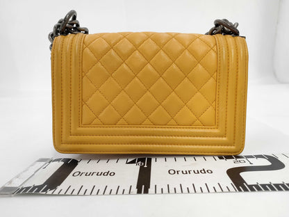 CHANEL Boy Chanel Matelasse Lambskin Chain Shoulder Bag Yellow