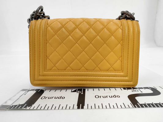 CHANEL Boy Chanel Matelasse Lambskin Chain Shoulder Bag Yellow