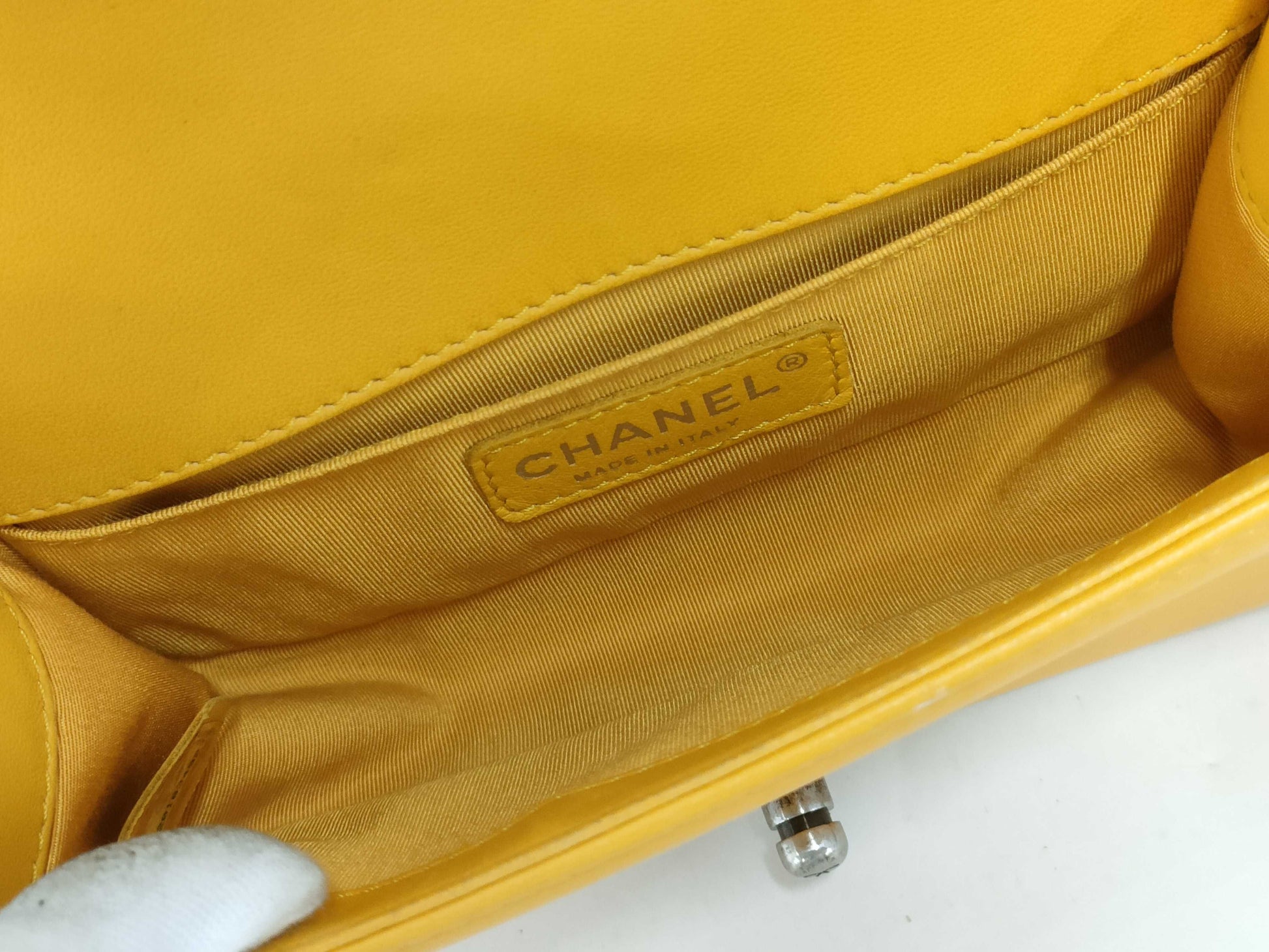 CHANEL Boy Chanel Matelasse Lambskin Chain Shoulder Bag Yellow