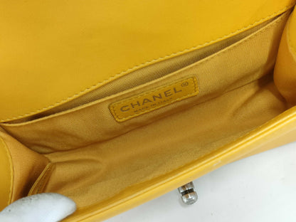 CHANEL Boy Chanel Matelasse Lambskin Chain Shoulder Bag Yellow