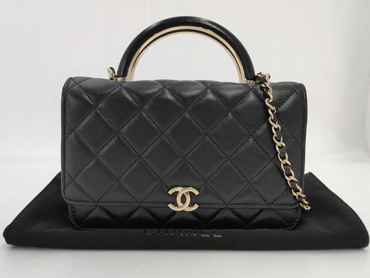 CHANEL CHANEL Lamb Matelasse Chain Black Shoulder Bag with Serial Number